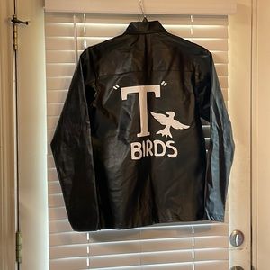 GREASE MOVIE Black Faux Leather John Travolta T BIRDS JACKET Costume Size S!